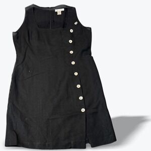 Spiegel Black Linen Blend Sleeveless‎ Square Neck Button Front Dress Size 8